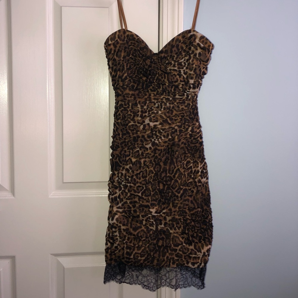 BCBGMAXAZRIA leopard print strapless dress